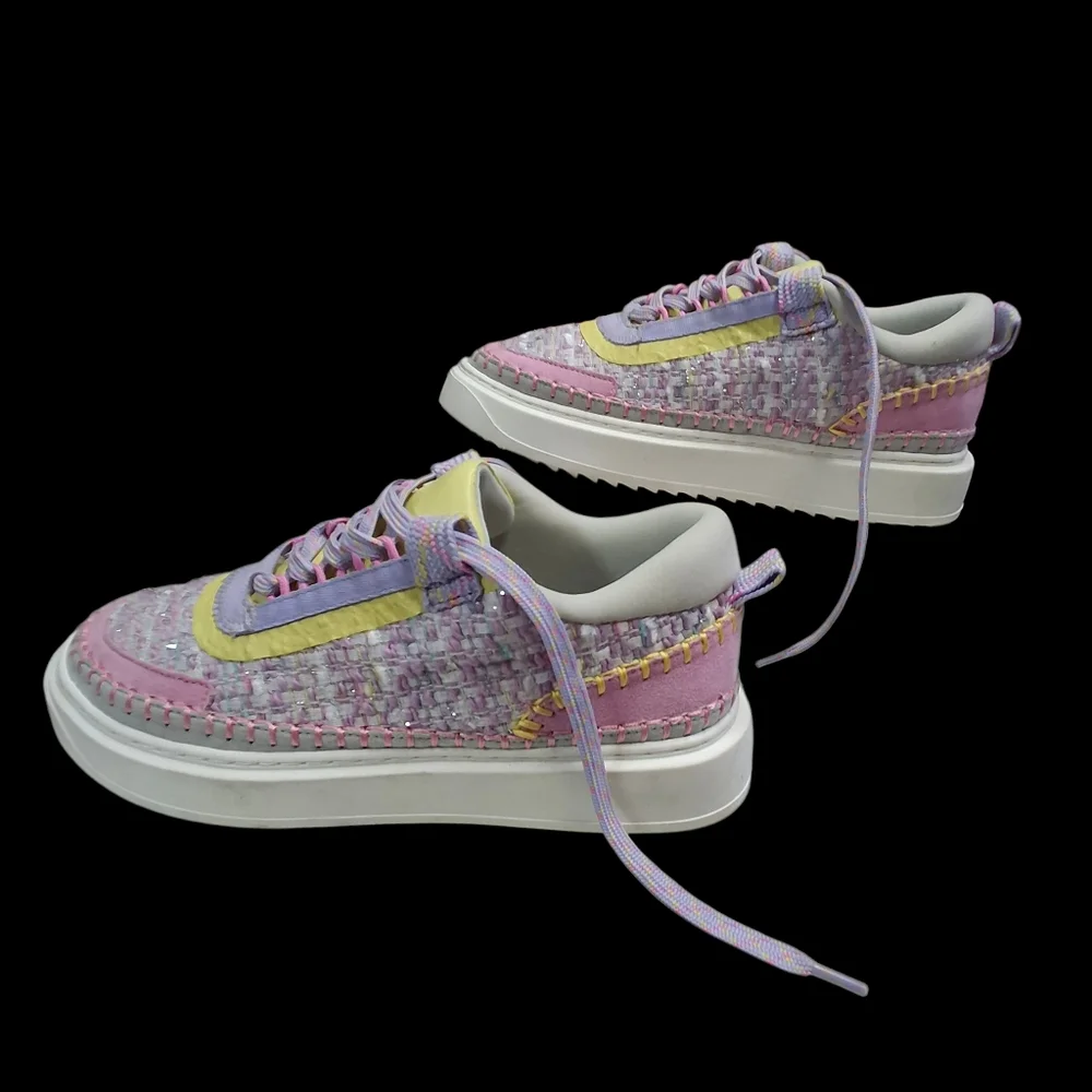 Steve Madden Charly Girl Youth Woven Multi Pastel Lace-Up Sneakers   Kids Size 4 - Picture 6 of 16